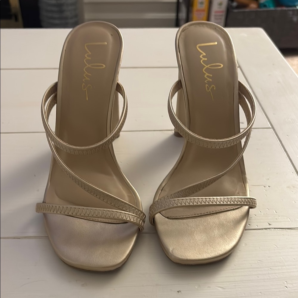 Lulu's Gold Strappy Heels Sophisticated Design